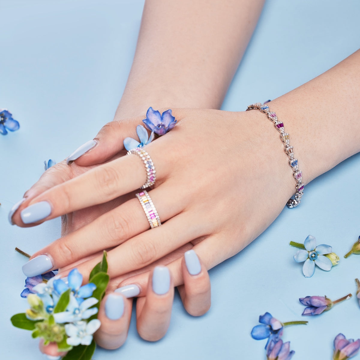 Pomuse Dainty Kaleidoscopic Emerald Cut Daily Ring