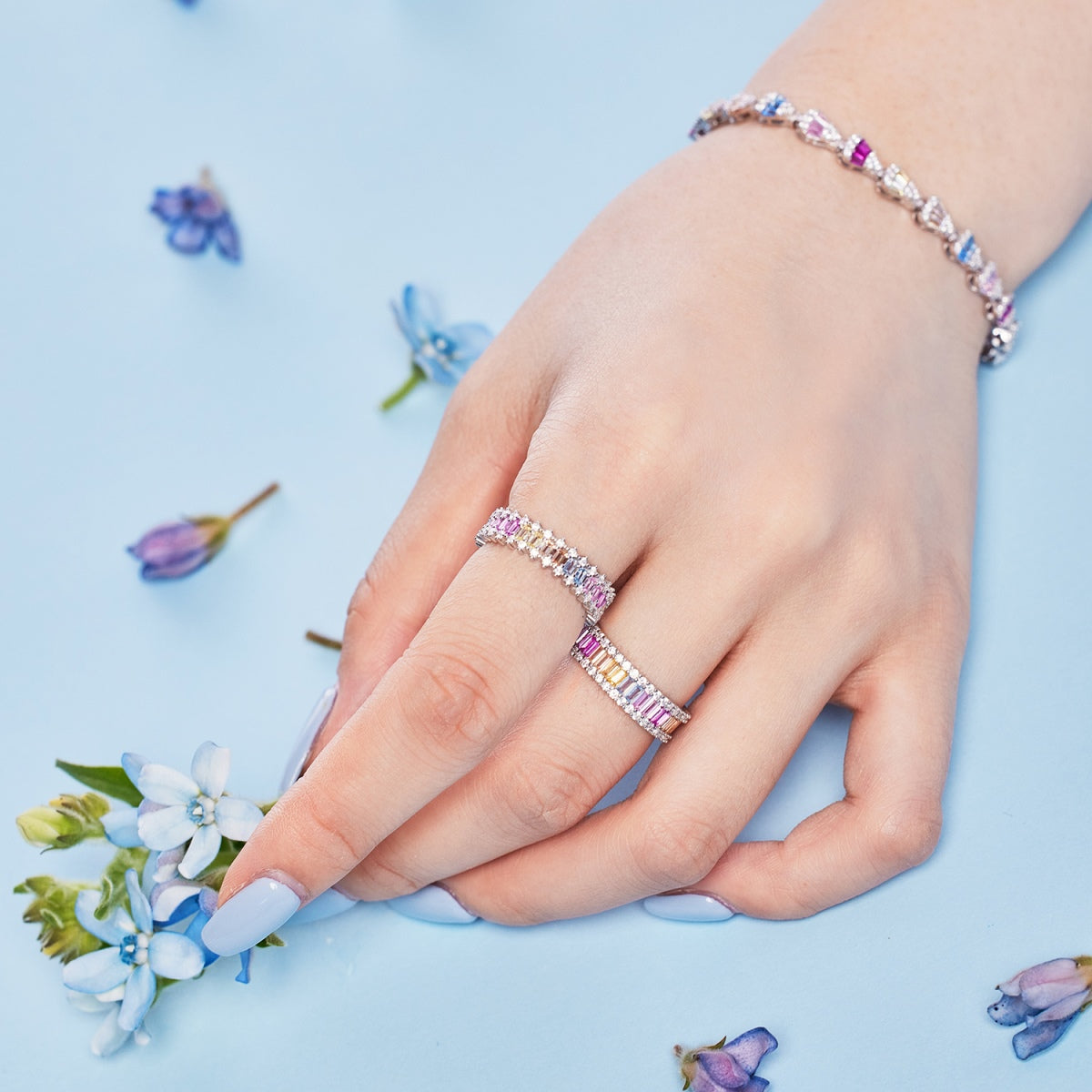 Pomuse Dainty Kaleidoscopic Emerald Cut Daily Ring