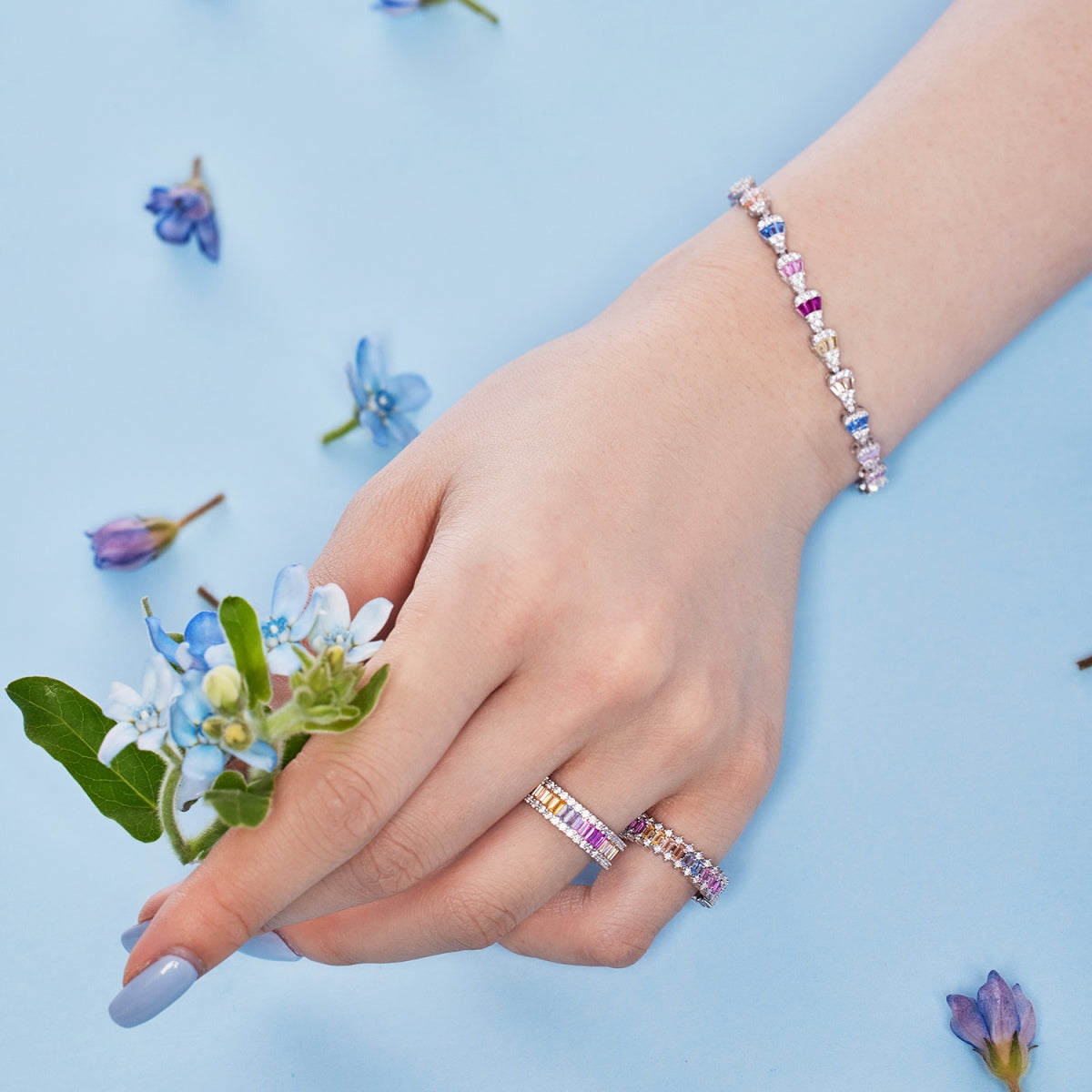 Pomuse Dainty Kaleidoscopic Emerald Cut Daily Ring