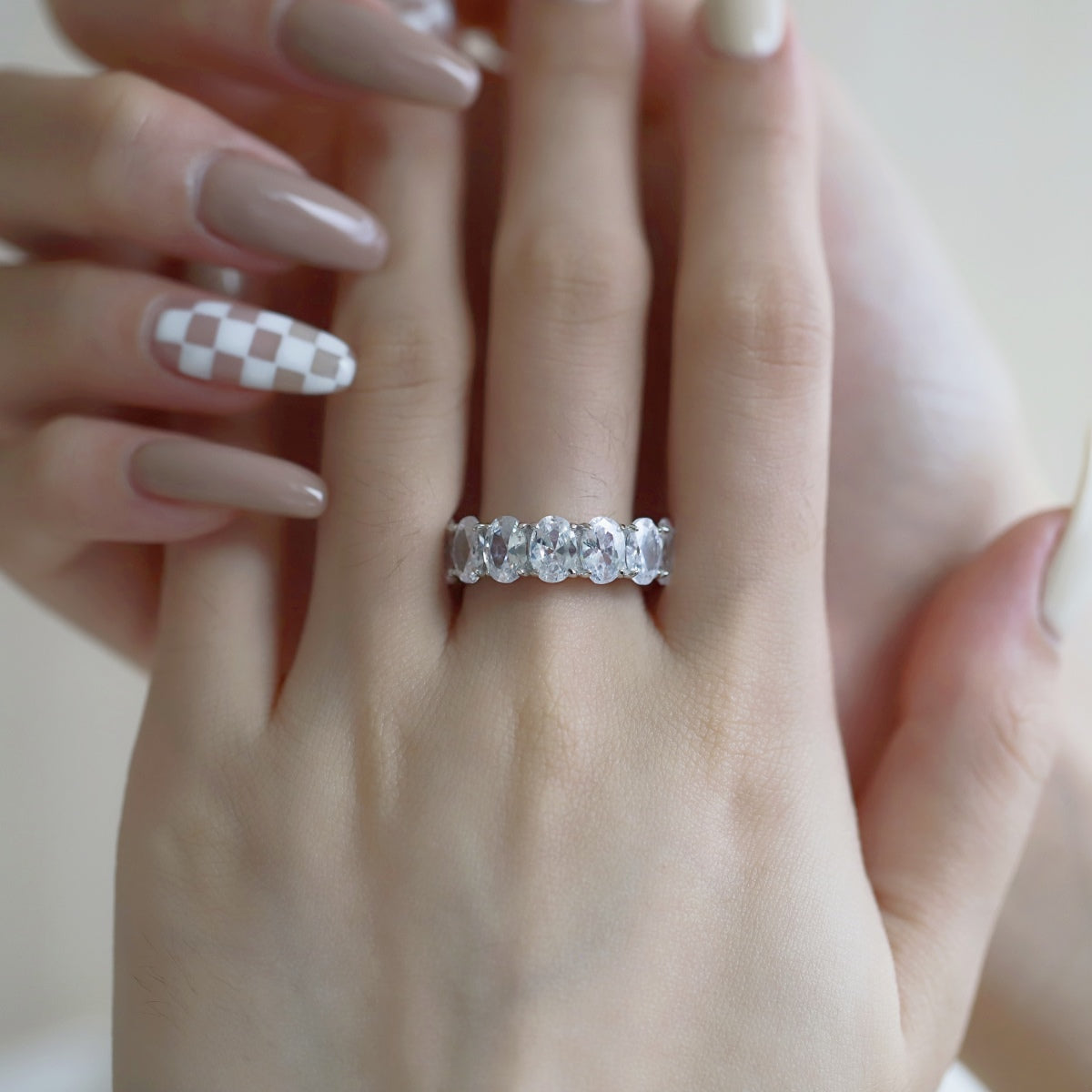 Pomuse Dainty Elongated Cushion Cut Tennis Ring