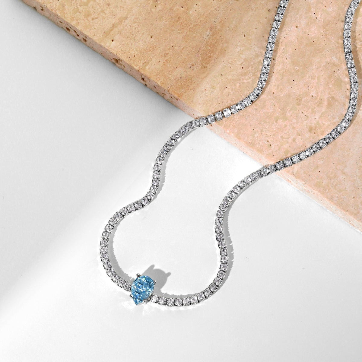 Pomuse 1.0 carat Unique Pear Cut Tennis Necklace