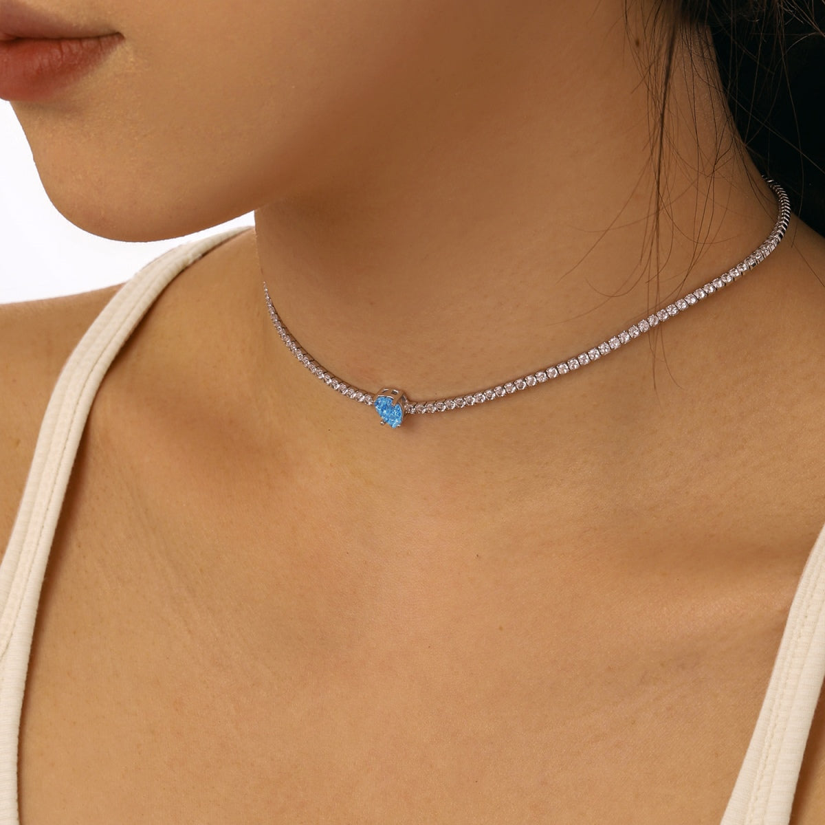 Pomuse 1.0 carat Unique Pear Cut Tennis Necklace