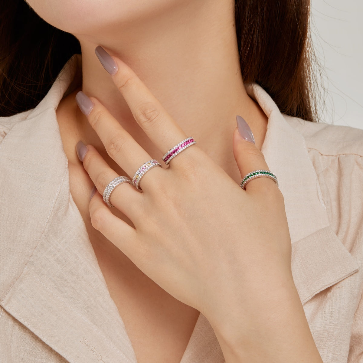 Pomuse Delicate Colorful Round Cut Daily Ring