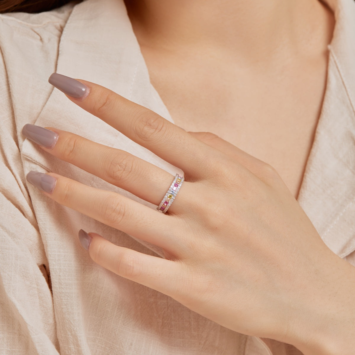 Pomuse Delicate Colorful Round Cut Daily Ring