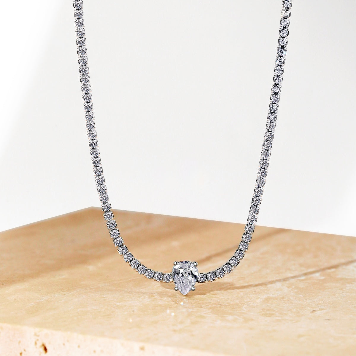 Pomuse 1.0 carat Unique Pear Cut Tennis Necklace