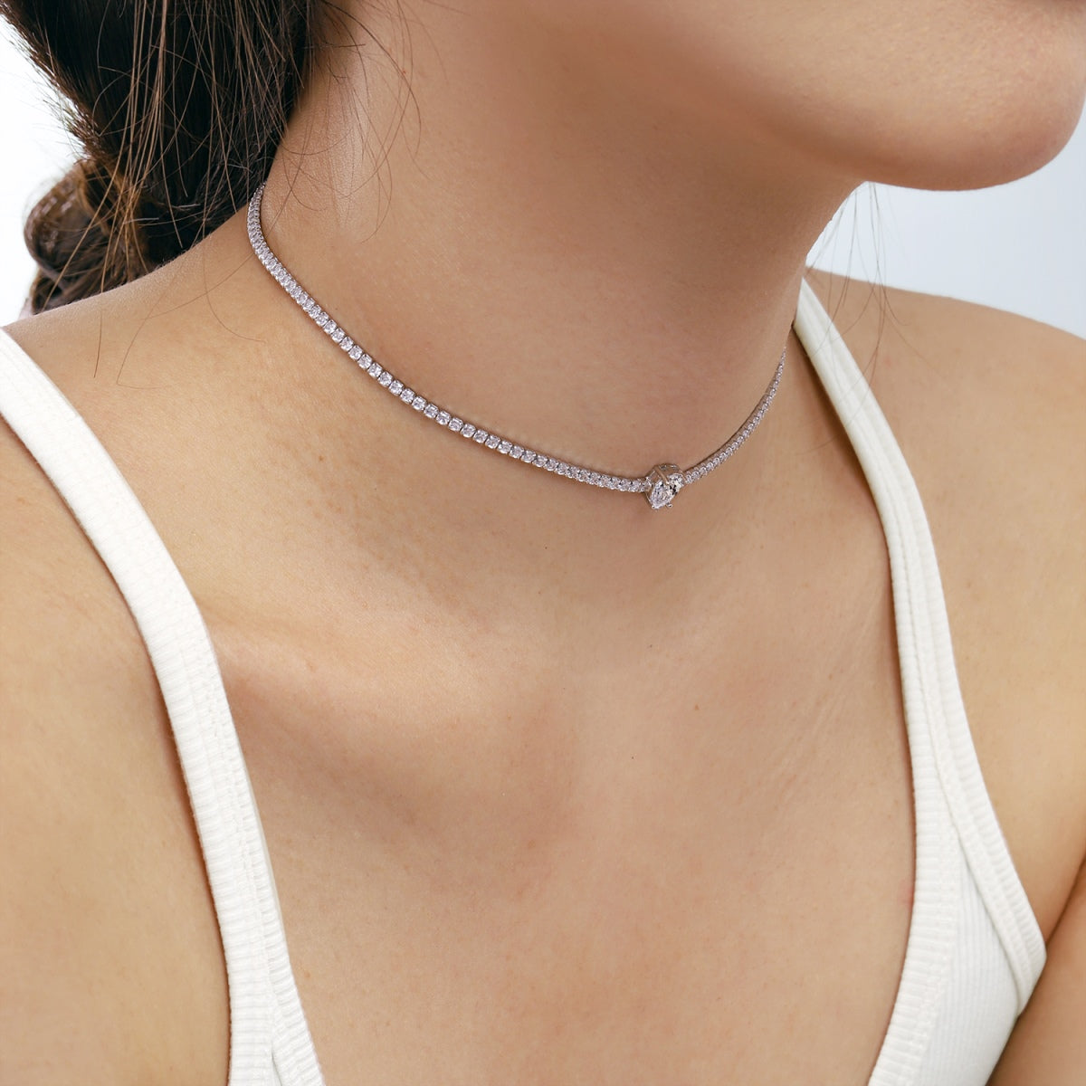 Pomuse 1.0 carat Unique Pear Cut Tennis Necklace