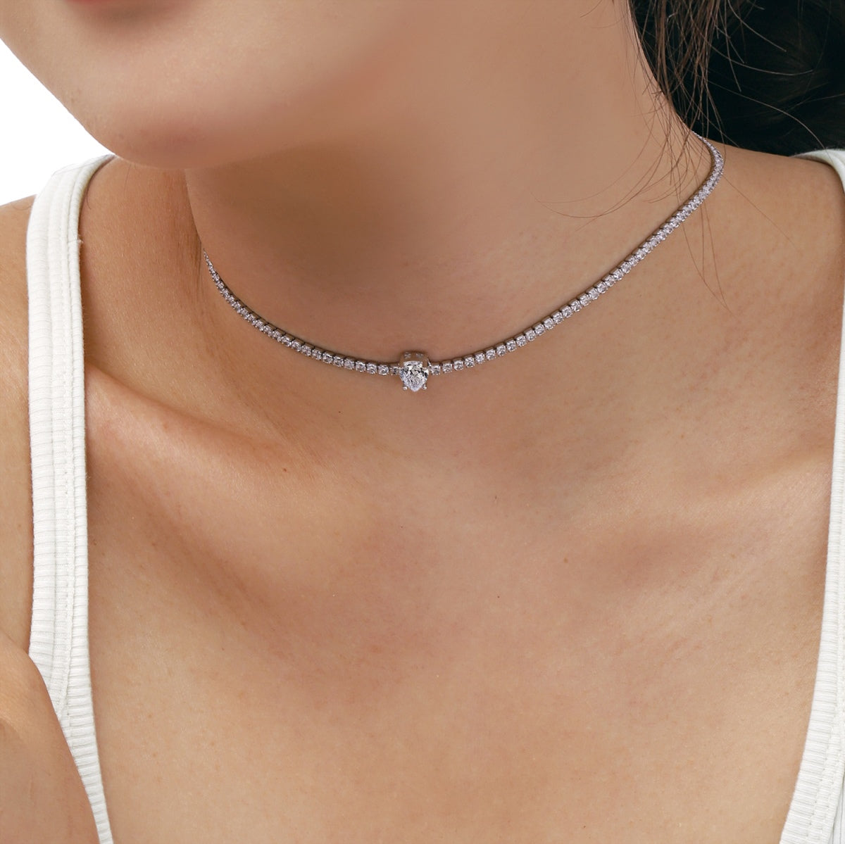 Pomuse 1.0 carat Unique Pear Cut Tennis Necklace