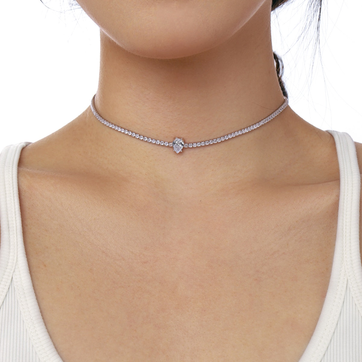 Pomuse 1.0 carat Unique Pear Cut Tennis Necklace