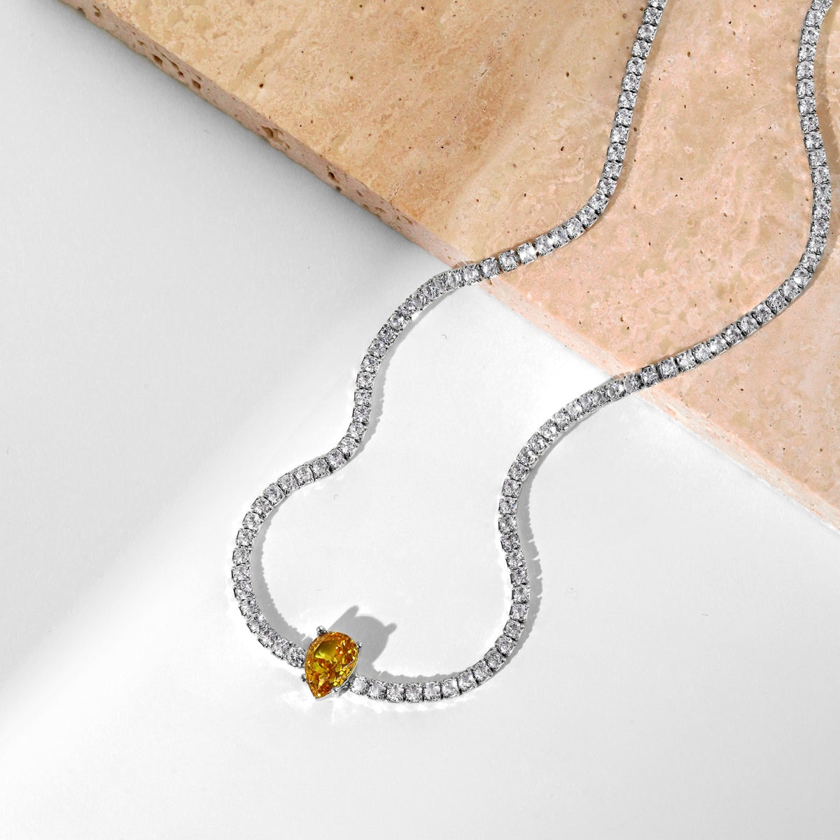 Pomuse 1.0 carat Unique Pear Cut Tennis Necklace