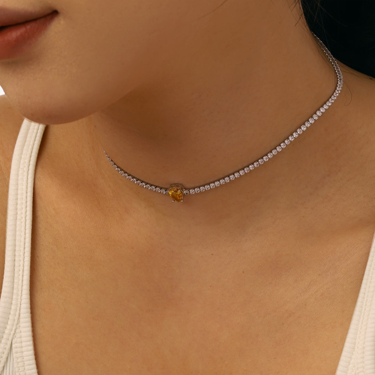 Pomuse 1.0 carat Unique Pear Cut Tennis Necklace