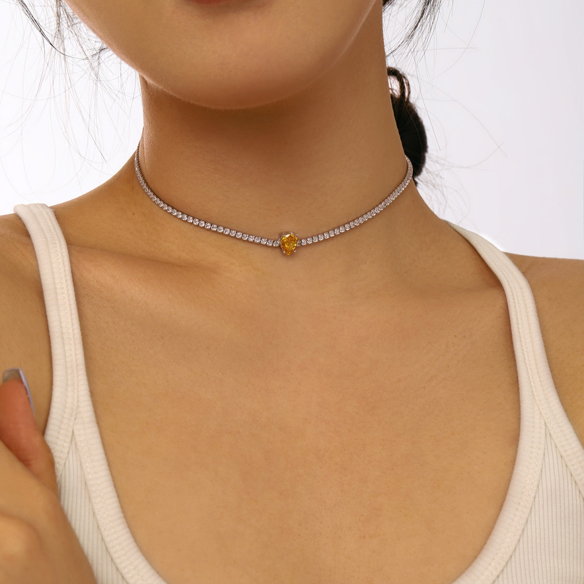 Pomuse 1.0 carat Unique Pear Cut Tennis Necklace