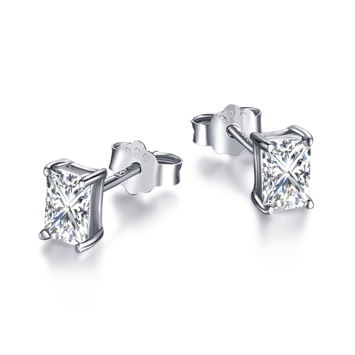 Pomuse Stylish Shiny Rectangular Center Stone Stud Earrings
