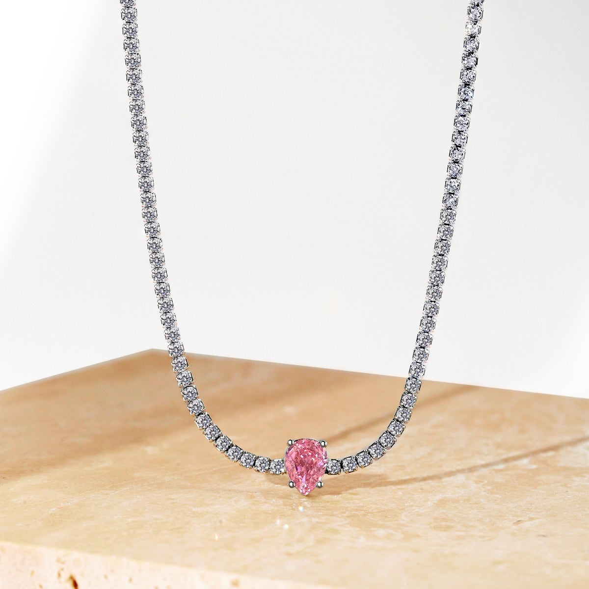 Pomuse 1.0 carat Unique Pear Cut Tennis Necklace