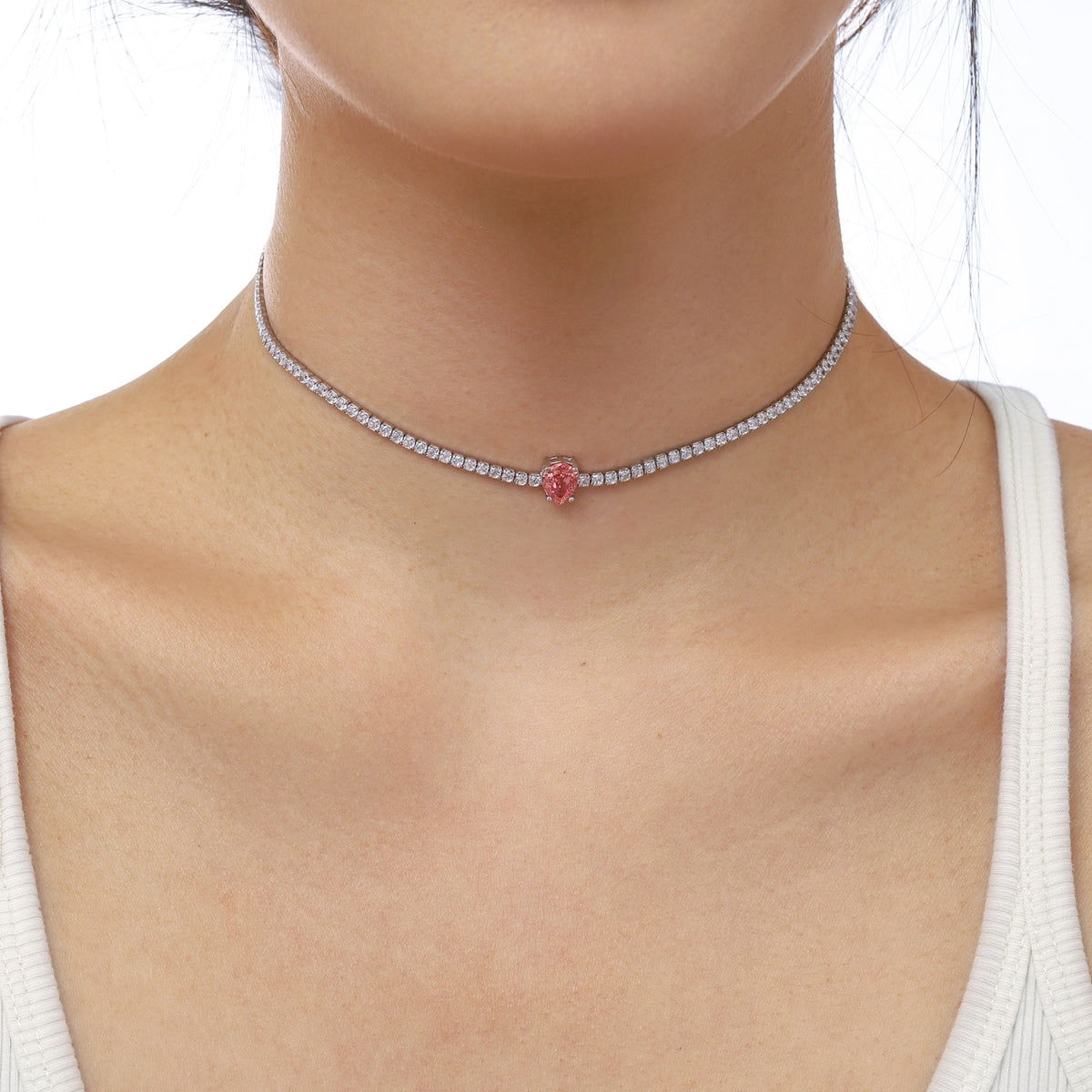 Pomuse 1.0 carat Unique Pear Cut Tennis Necklace