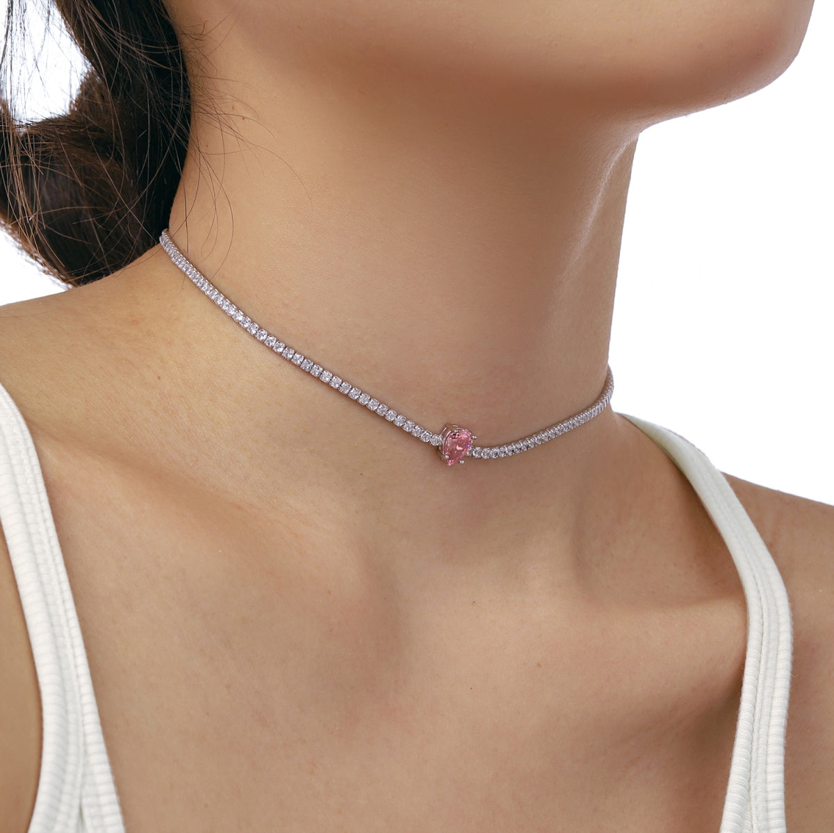 Pomuse 1.0 carat Unique Pear Cut Tennis Necklace
