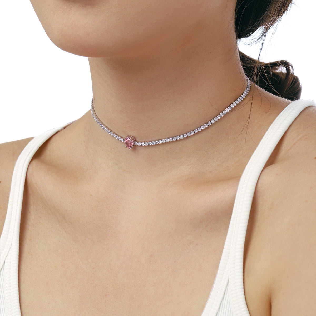 Pomuse 1.0 carat Unique Pear Cut Tennis Necklace