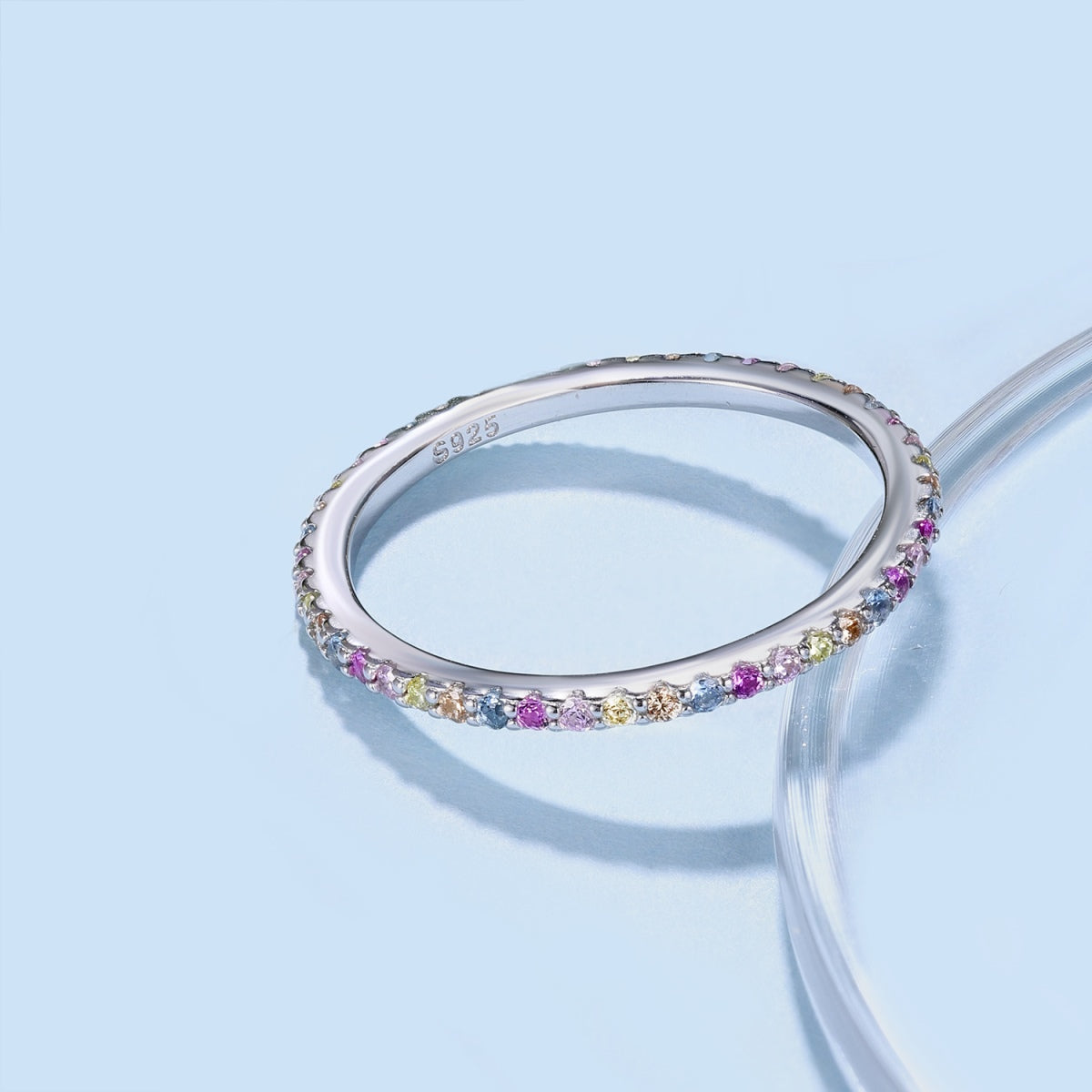 Pomuse Ornate Colorful Round Cut Tennis Ring