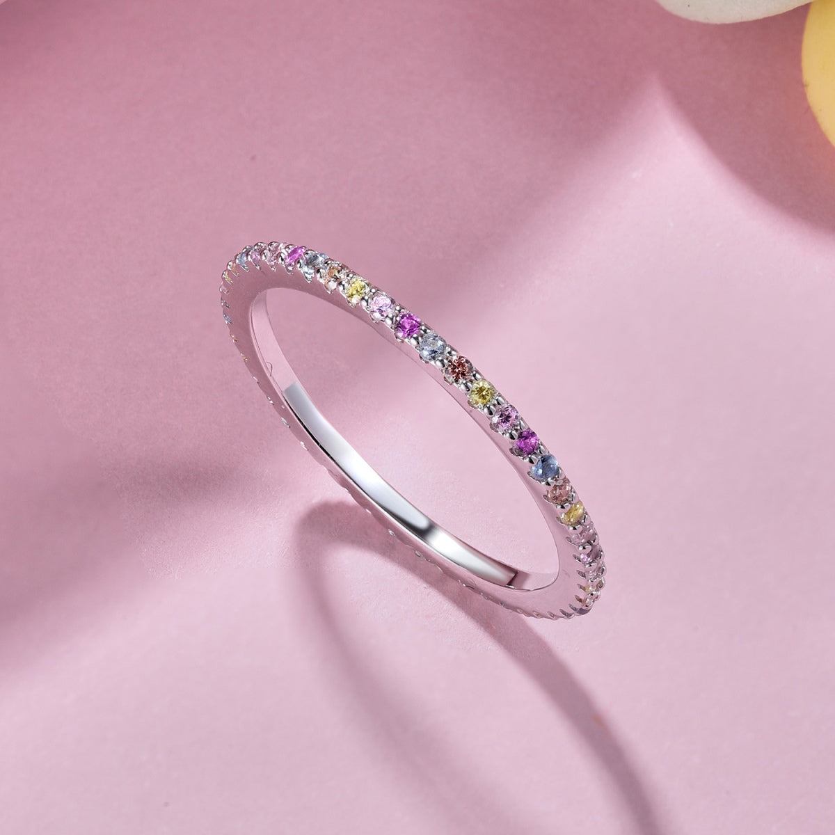 Pomuse Ornate Colorful Round Cut Tennis Ring