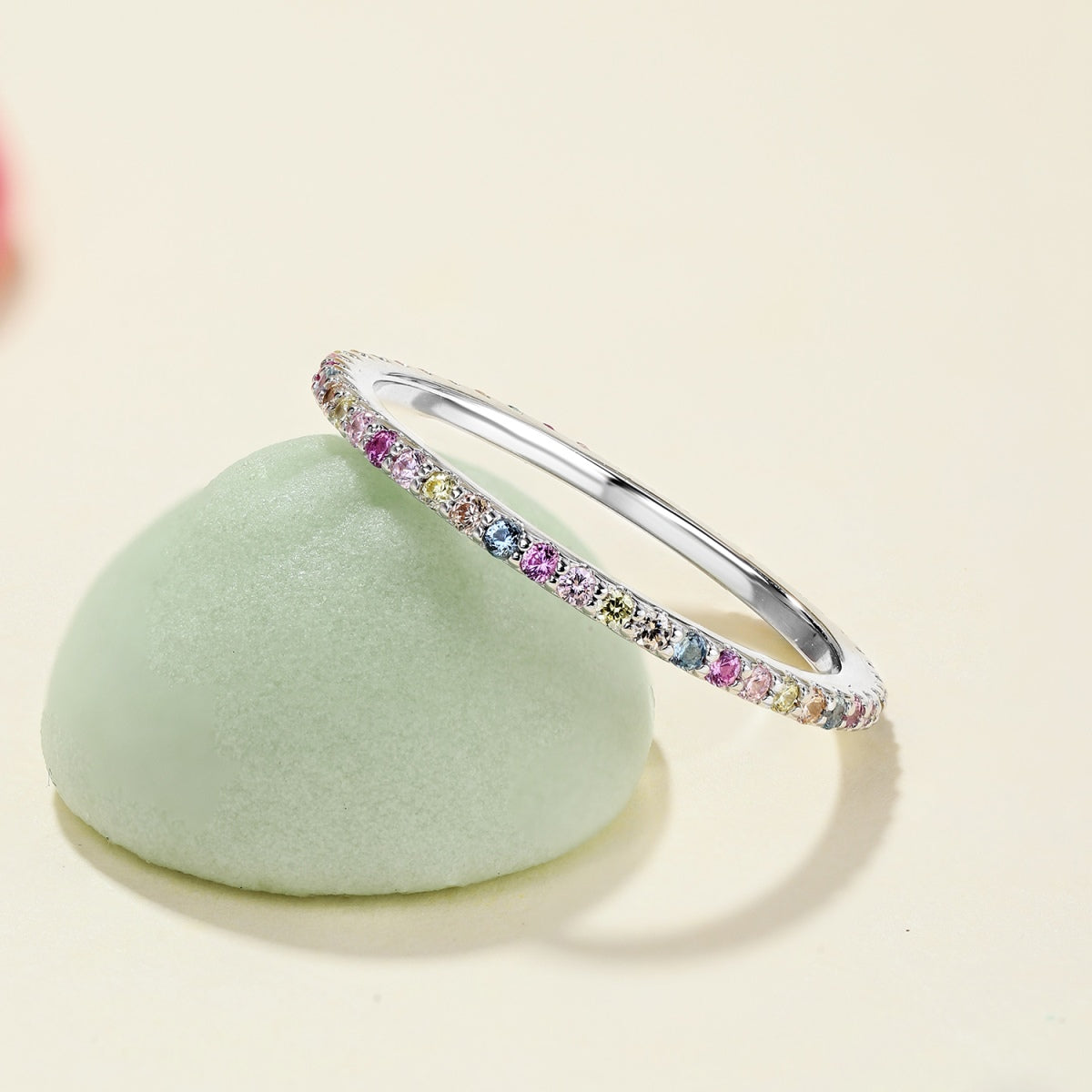Pomuse Ornate Colorful Round Cut Tennis Ring