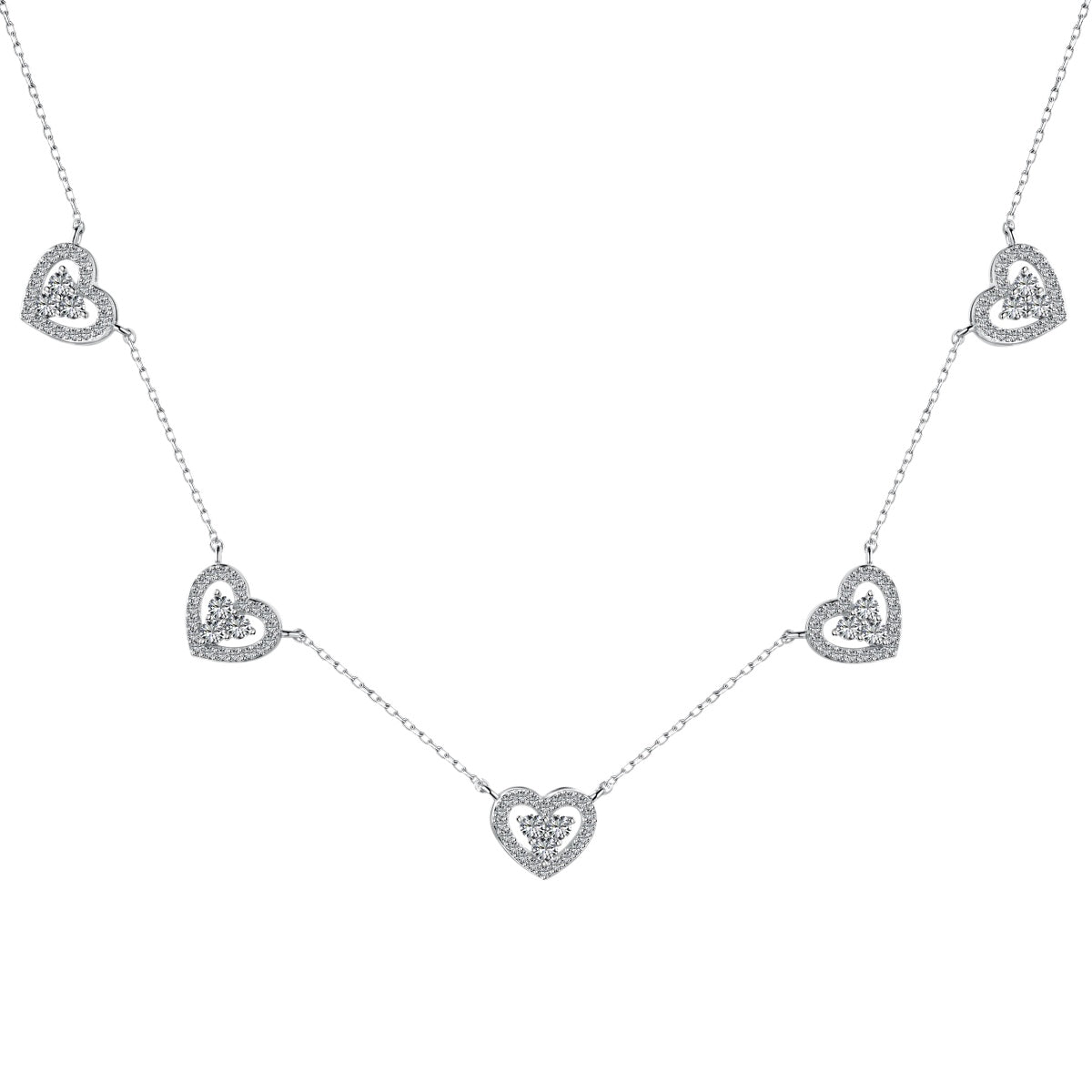 Pomuse Sparkling Five Heart Necklace