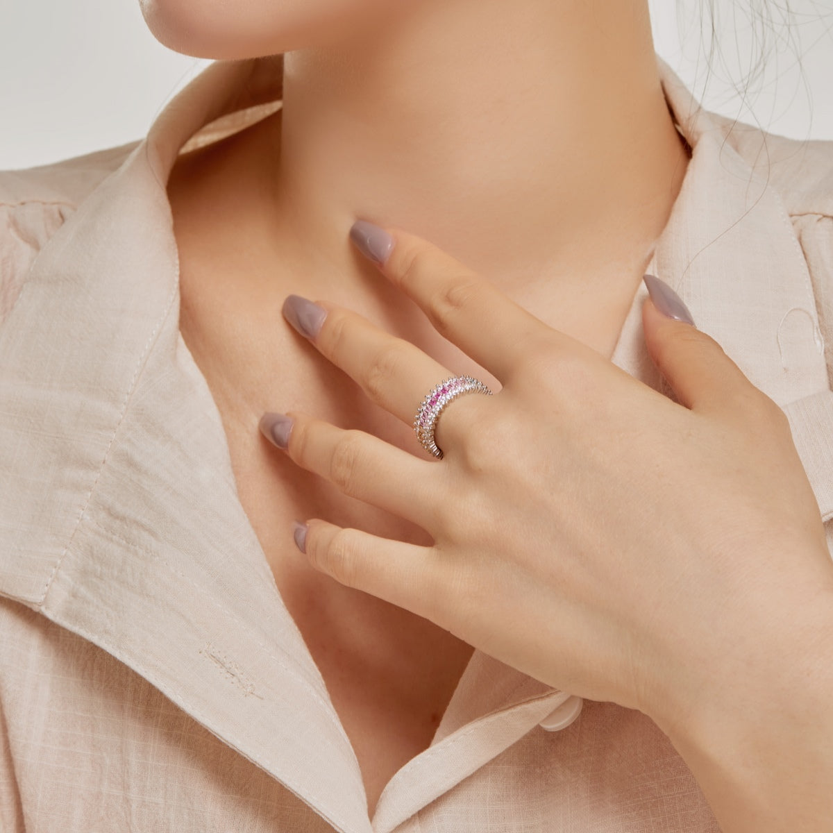 Pomuse Ornate Colorful Radiant Cut Daily Ring