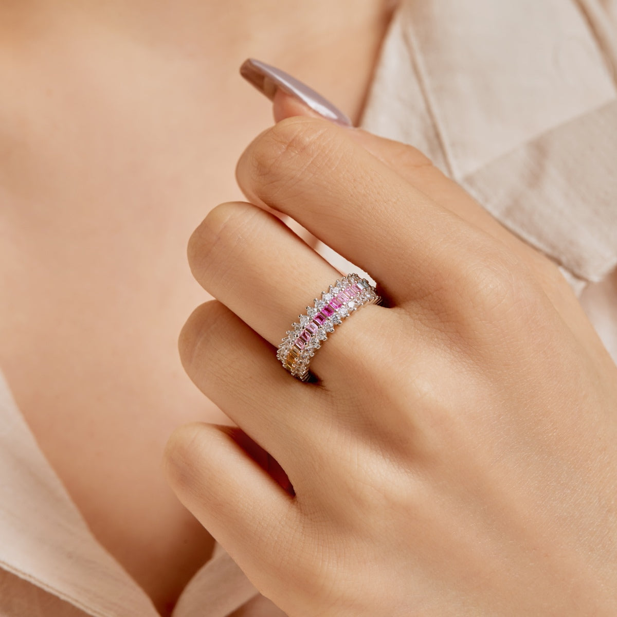 Pomuse Ornate Colorful Radiant Cut Daily Ring