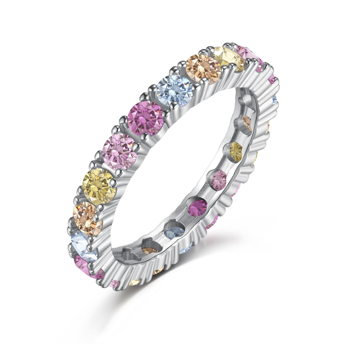 Pomuse Dazzling Lustrous Round Cut Tennis Ring