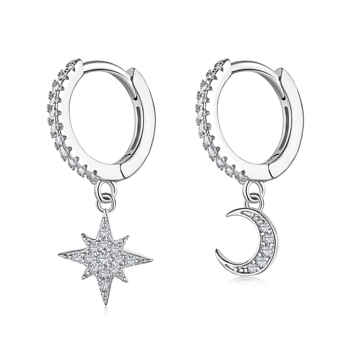 Pomuse Star and Moon Asymmetric Earrings