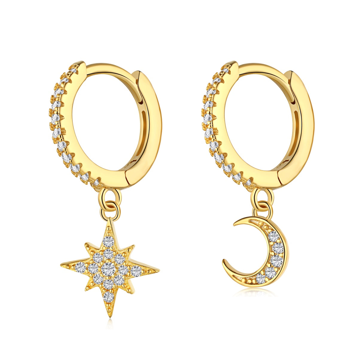 Pomuse Star and Moon Asymmetric Earrings