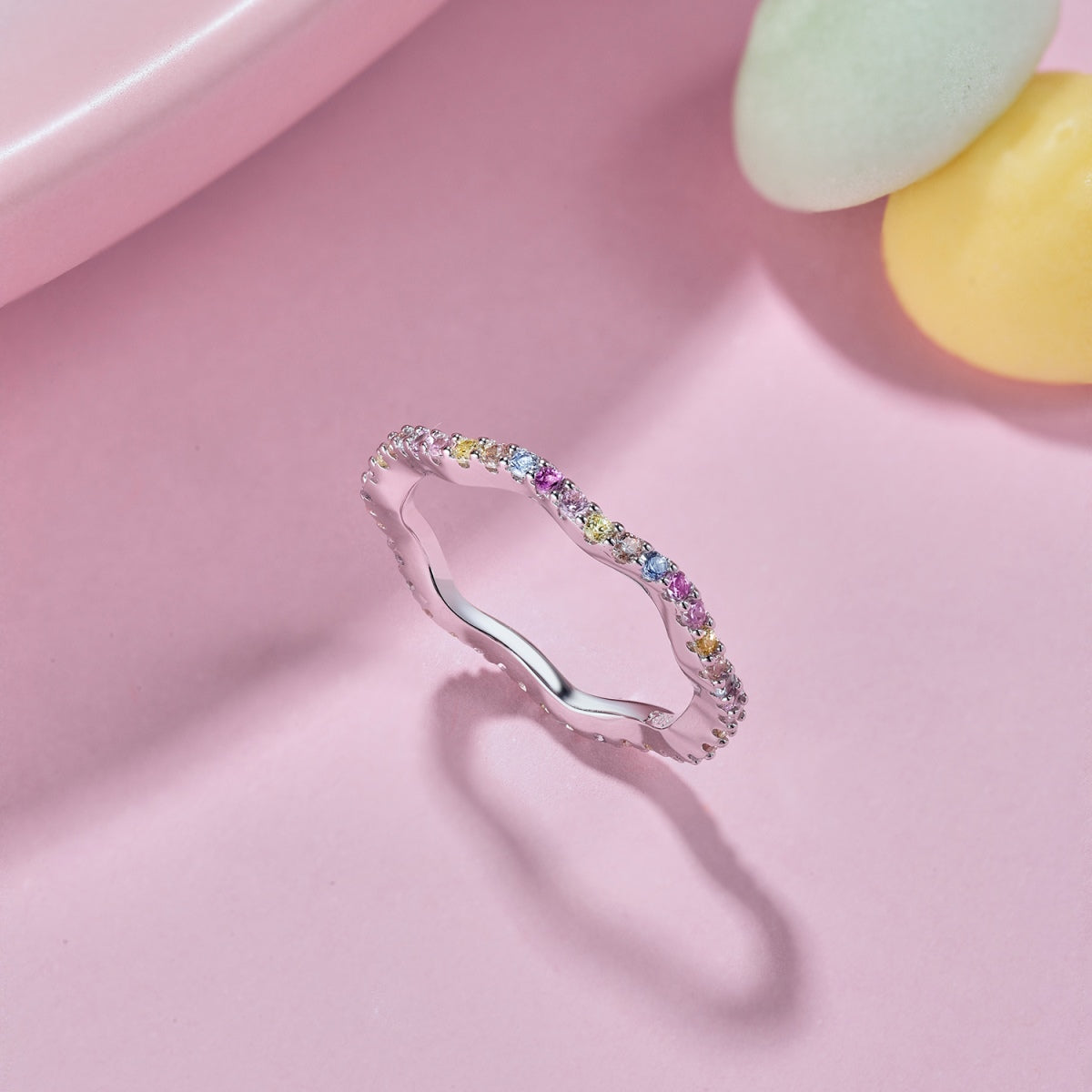 Pomuse Dainty Colorful Round Cut Party Ring