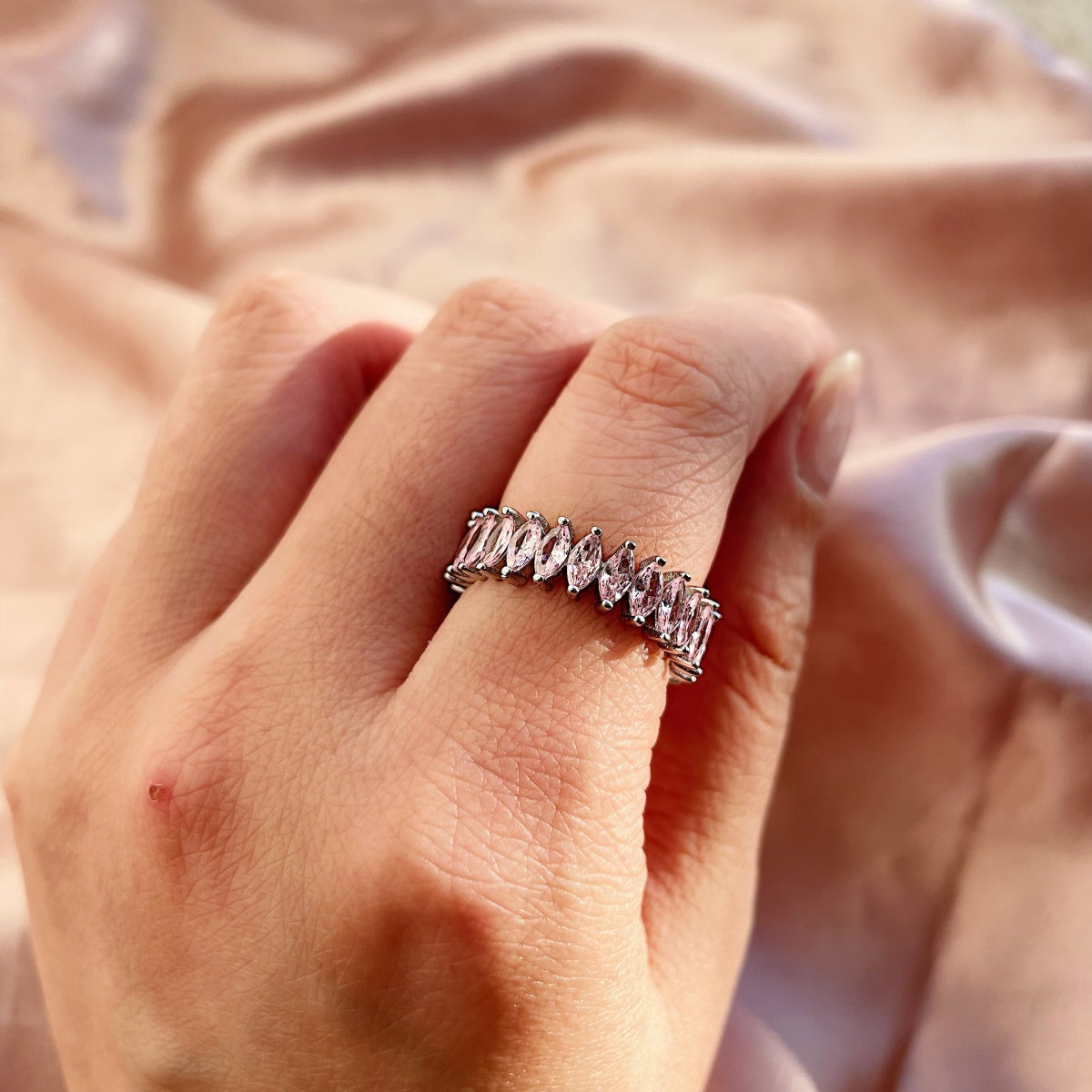 Pomuse Gorgeous Marquise Cut Tennis Ring