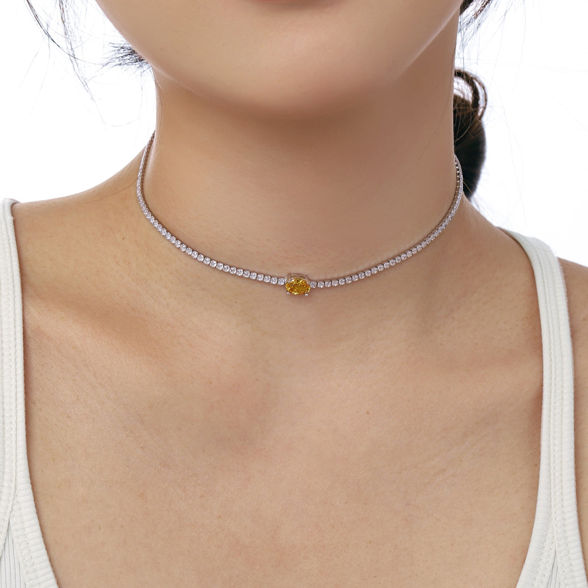 Pomuse 1.0 Carat Shining Oval Cut Necklace