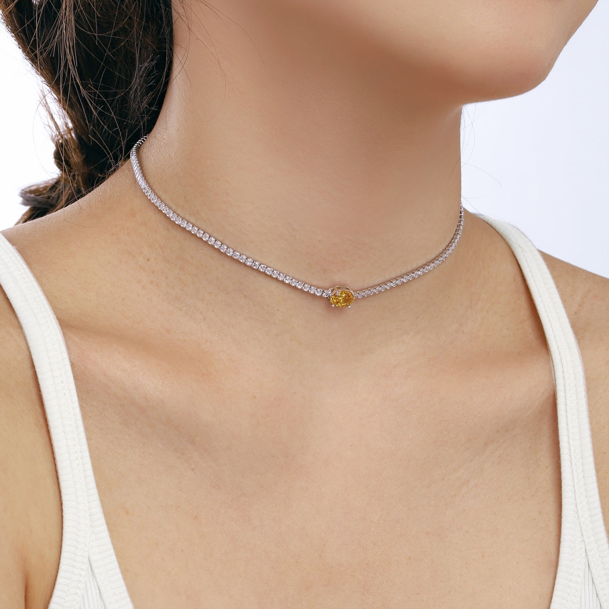 Pomuse 1.0 Carat Shining Oval Cut Necklace
