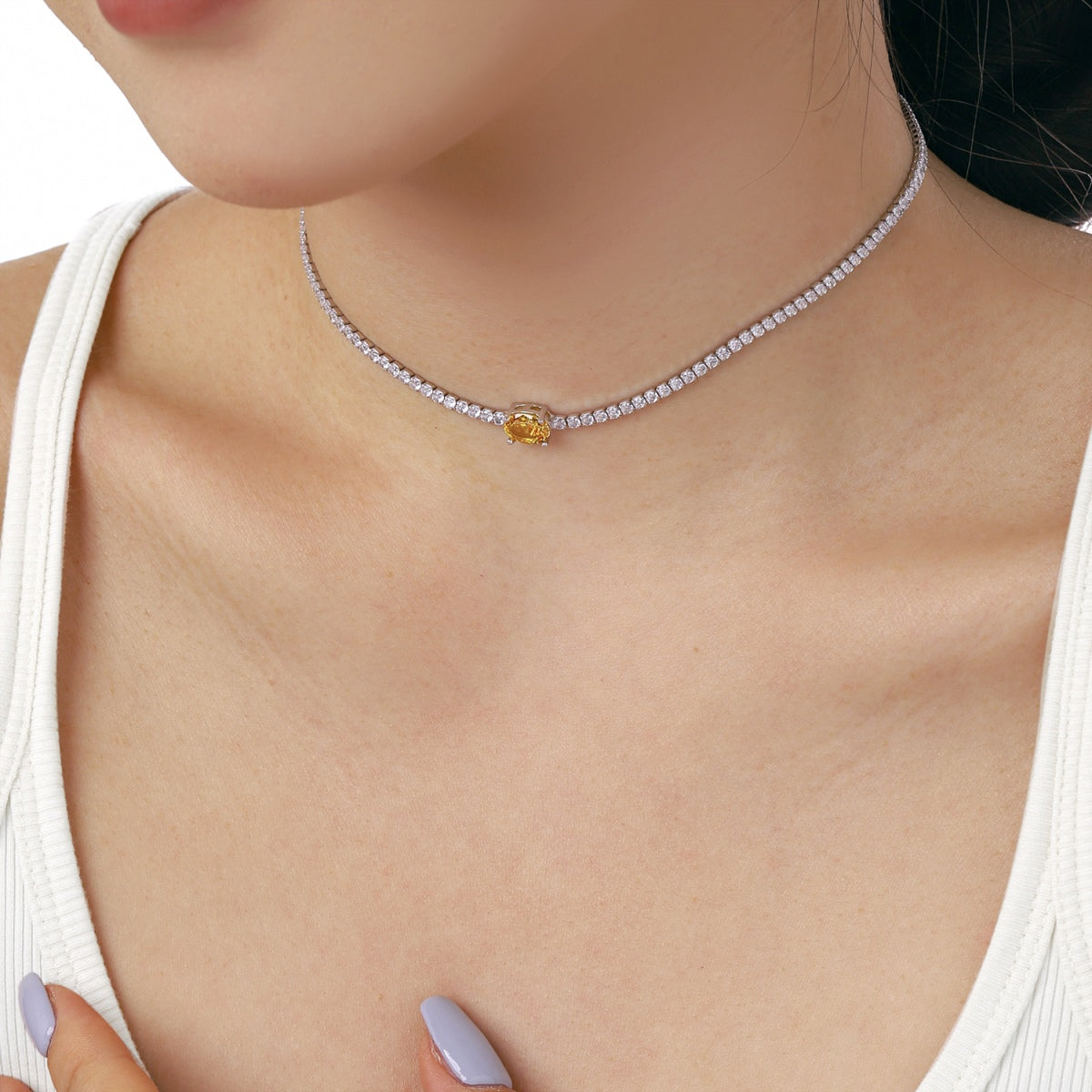 Pomuse 1.0 Carat Shining Oval Cut Necklace
