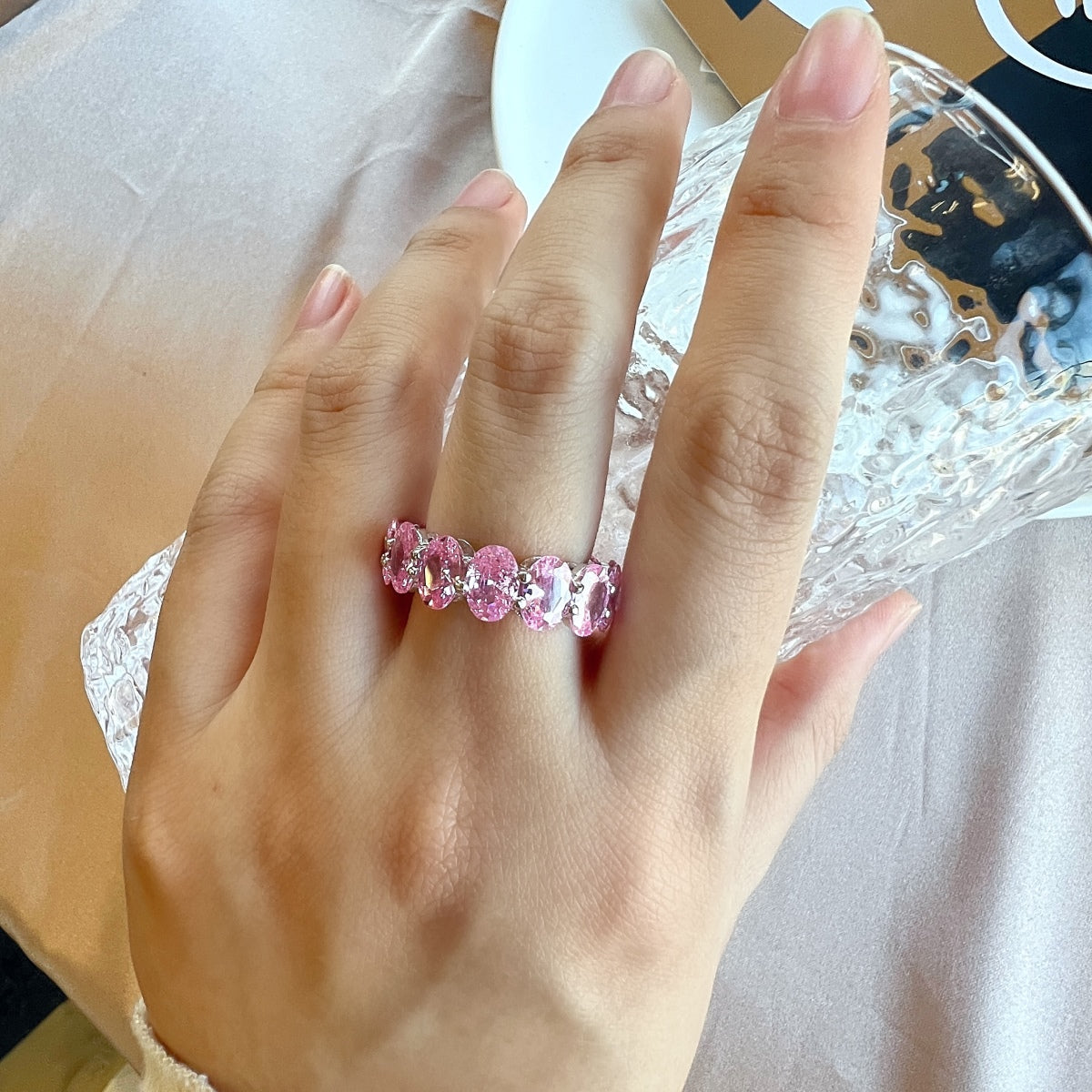 Pomuse Dainty Elongated Cushion Cut Tennis Ring