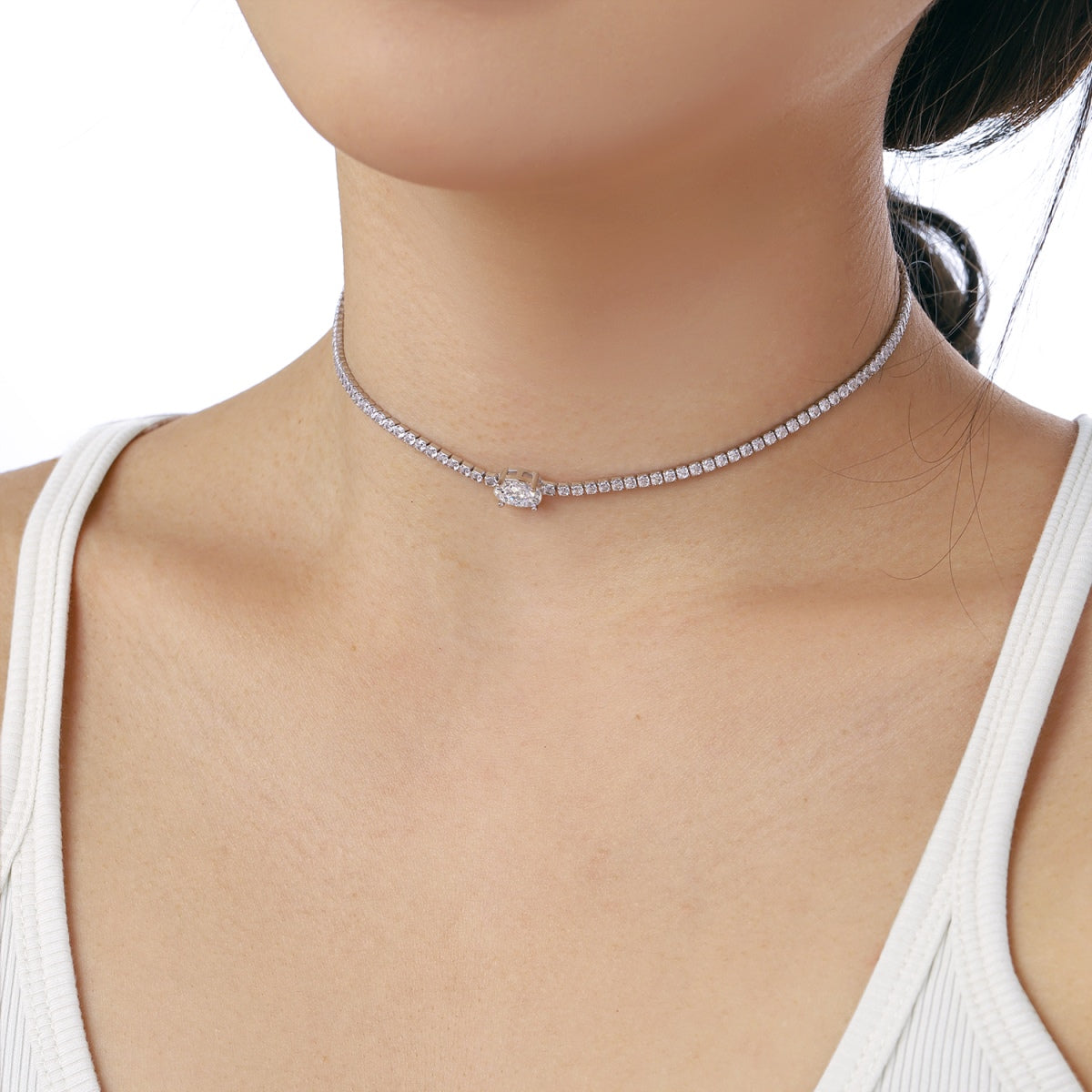 Pomuse 1.0 Carat Shining Oval Cut Necklace