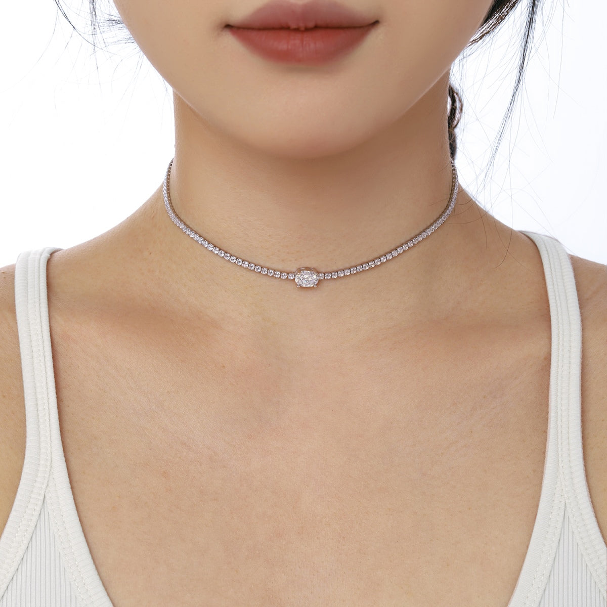Pomuse 1.0 Carat Shining Oval Cut Necklace