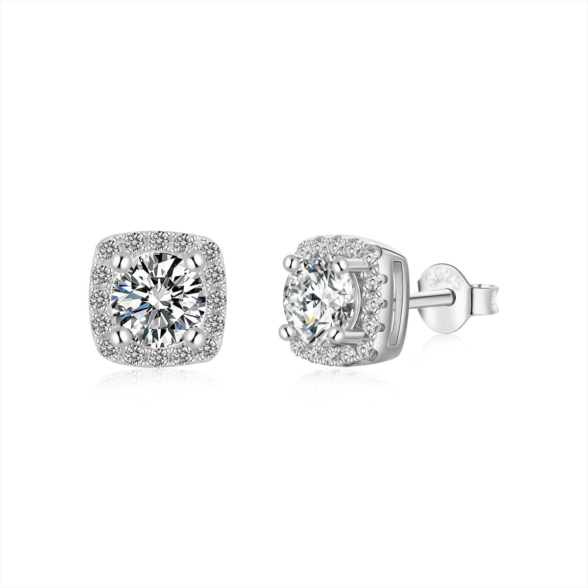 Pomuse Classic Round Center Stone Stud Earrings