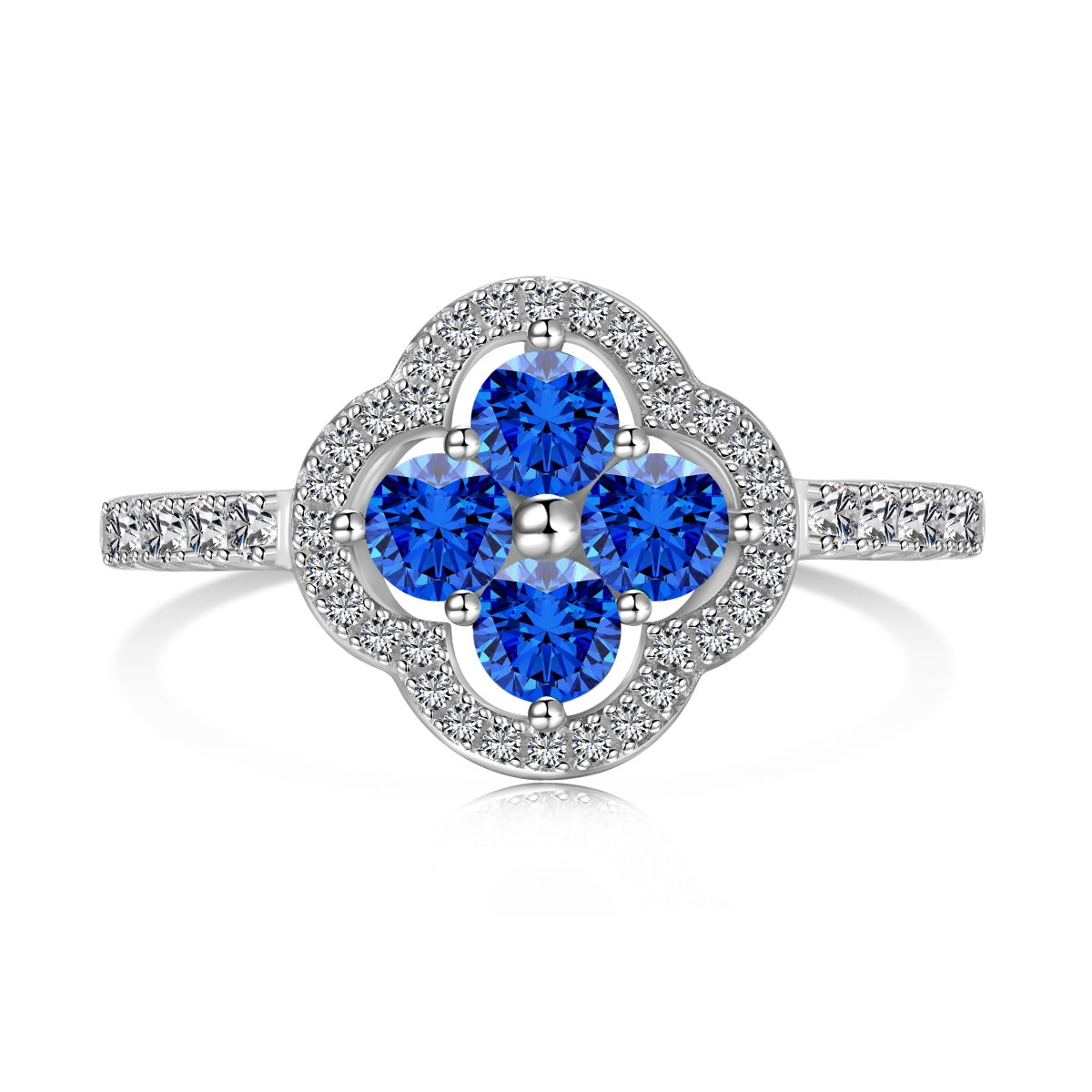 Pomuse – Ring mit vierblättrigem Kleeblatt und Blumendesign