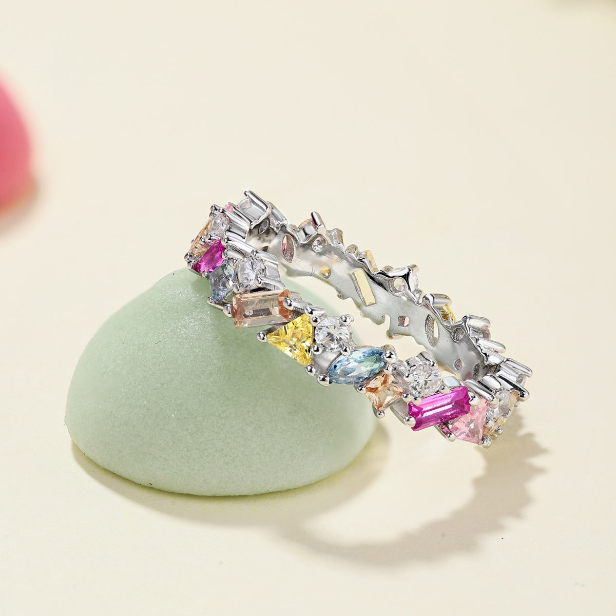 Pomuse Dazzling Polychromatic Multi cut Daily Ring