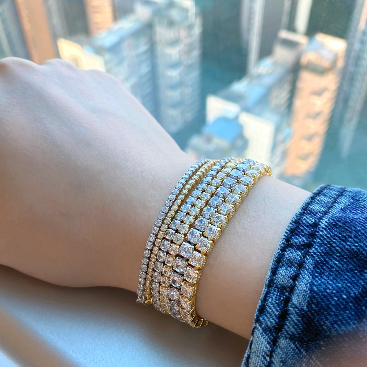 Pomuse Sparkling Radiant Princess Cut Tennis Bracelet