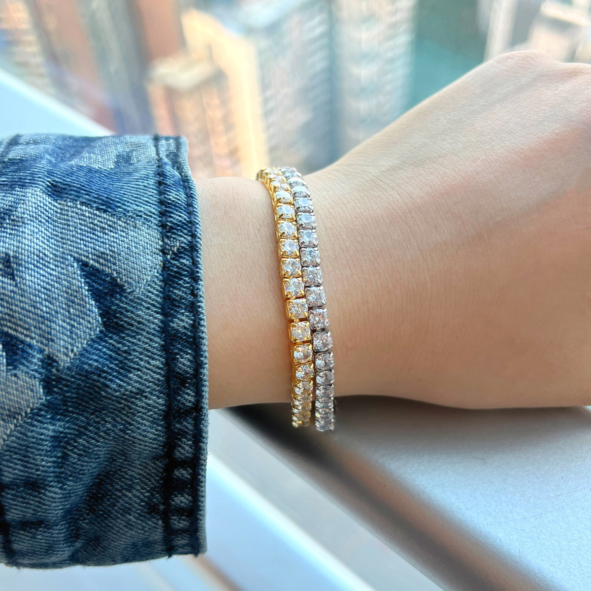 Pomuse Sparkling Radiant Princess Cut Tennis Bracelet