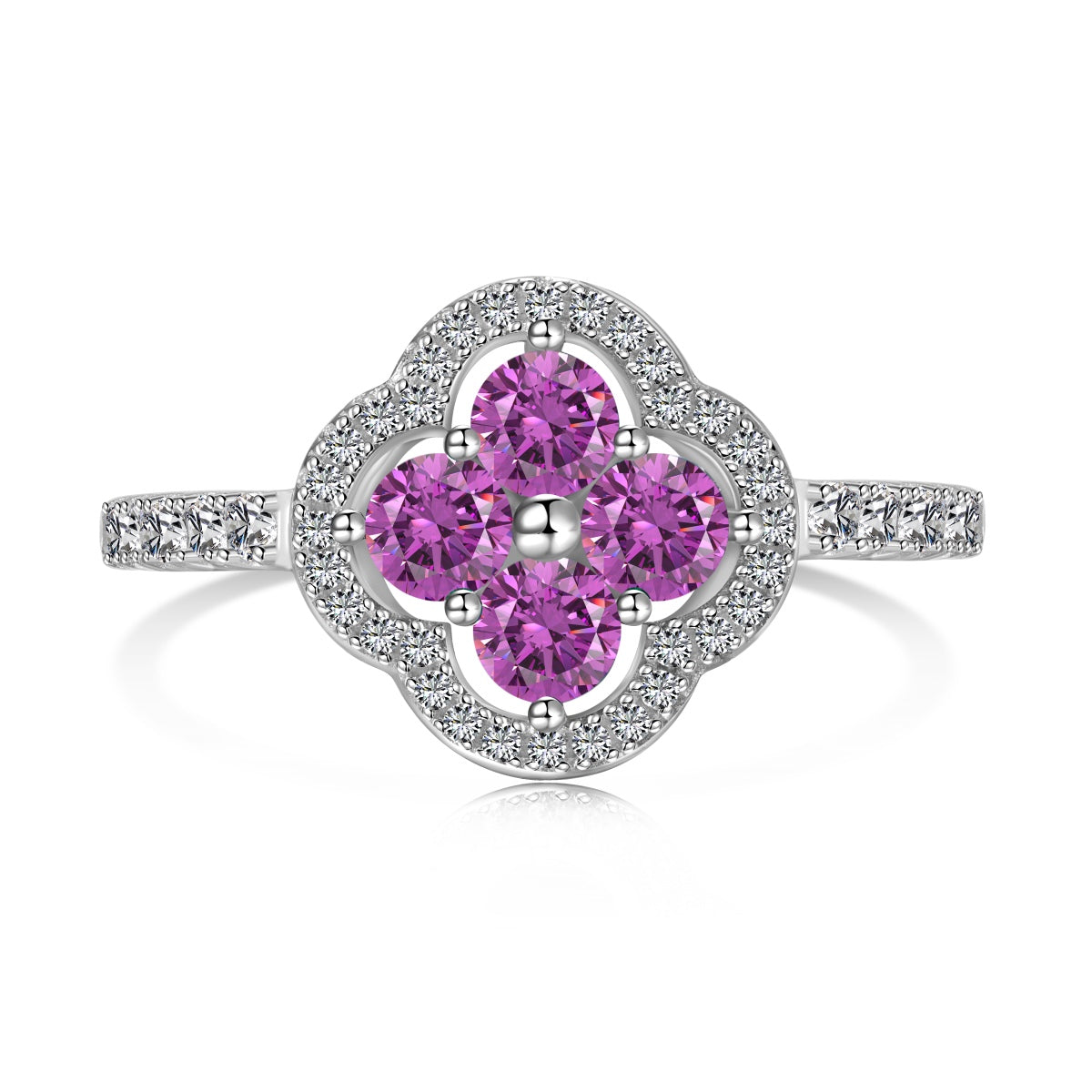 Pomuse – Ring mit vierblättrigem Kleeblatt und Blumendesign
