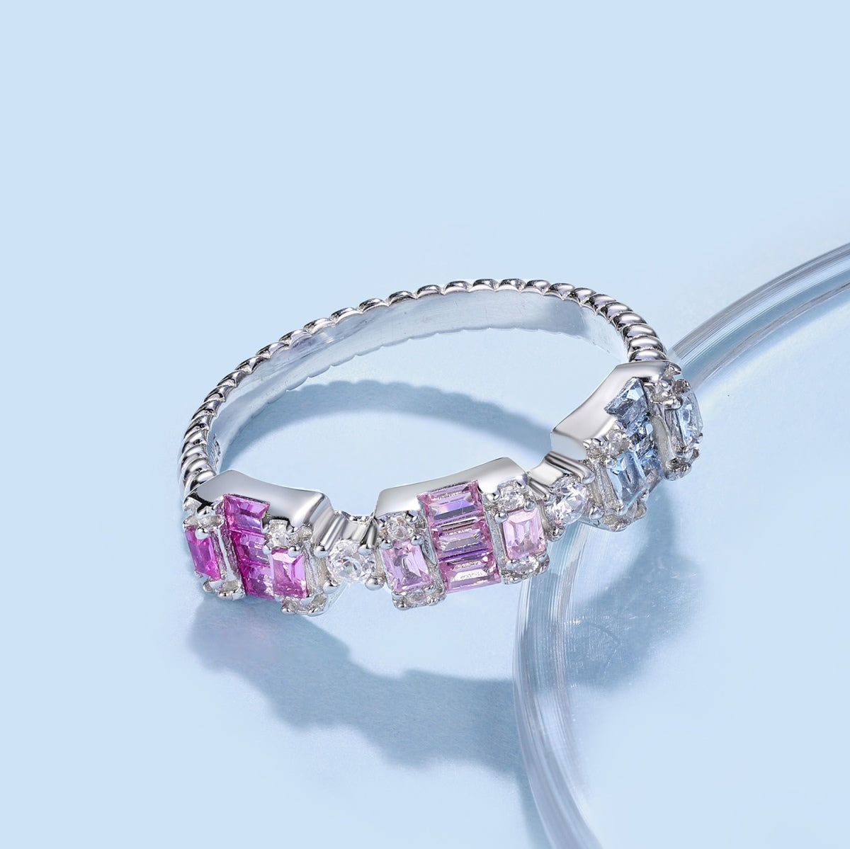 Pomuse Unique Colorful Emerald Cut Party Ring