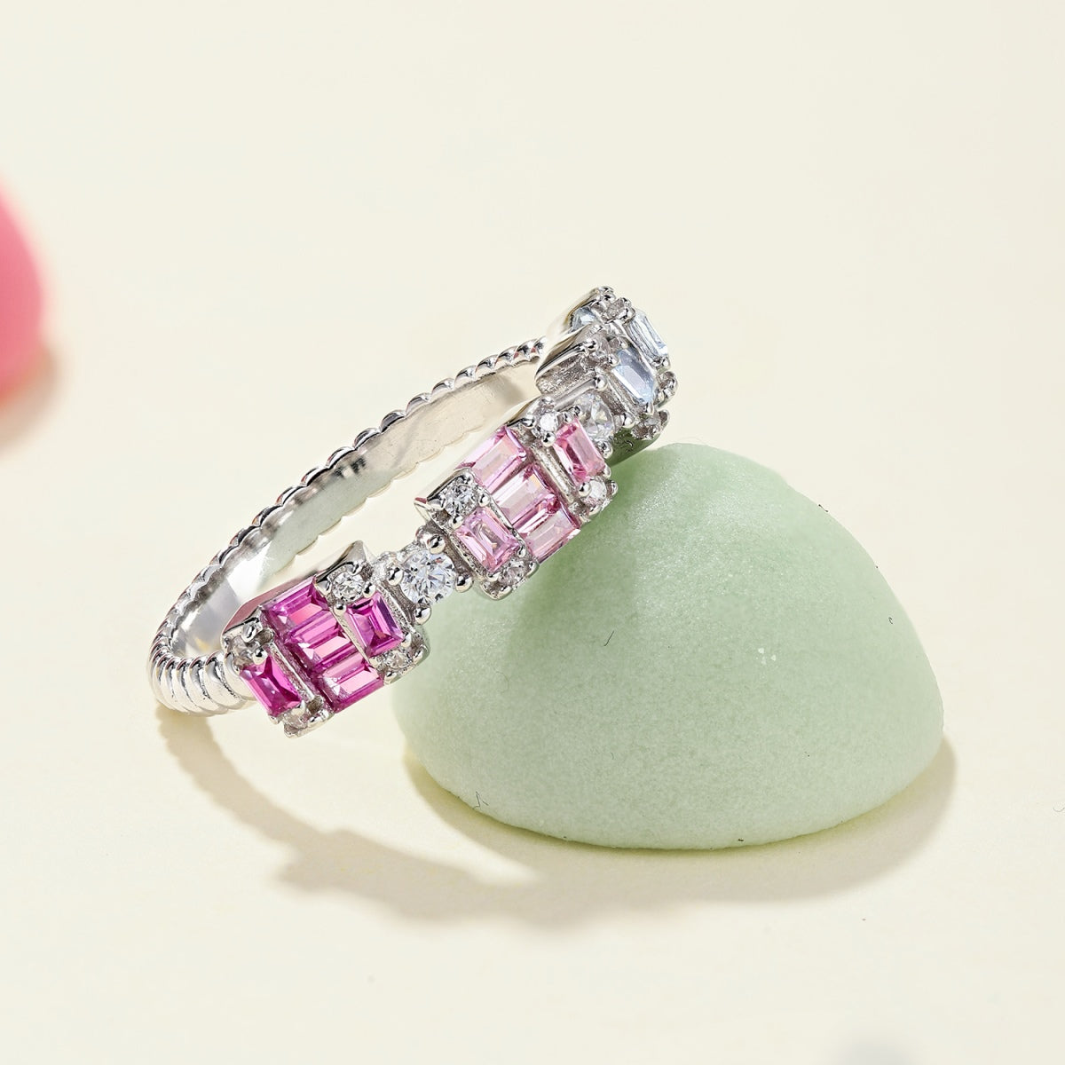 Pomuse Unique Colorful Emerald Cut Party Ring