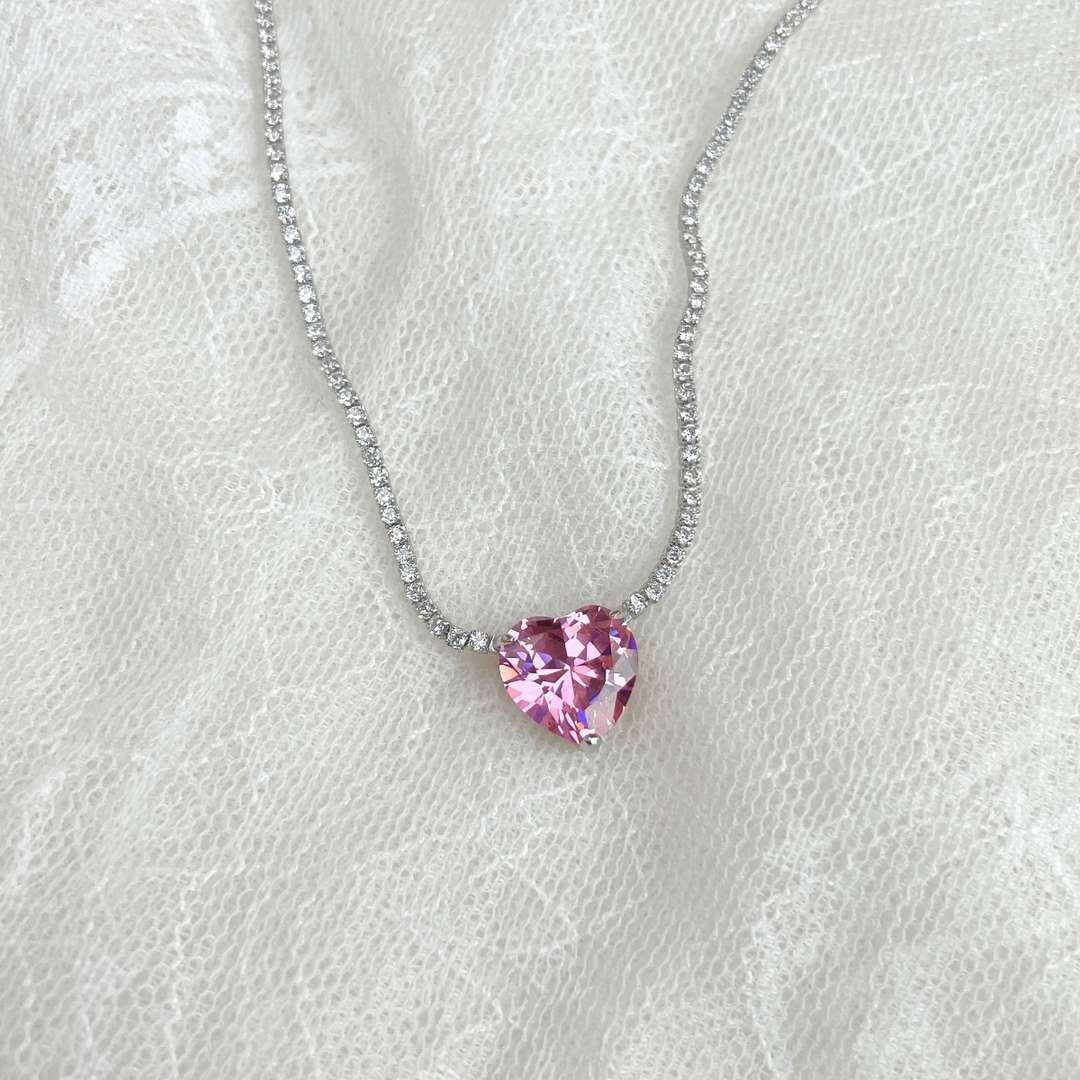 Pomuse 8.0 Carat Versatile Colorful Sweet Heart-Shaped Tennis Necklace