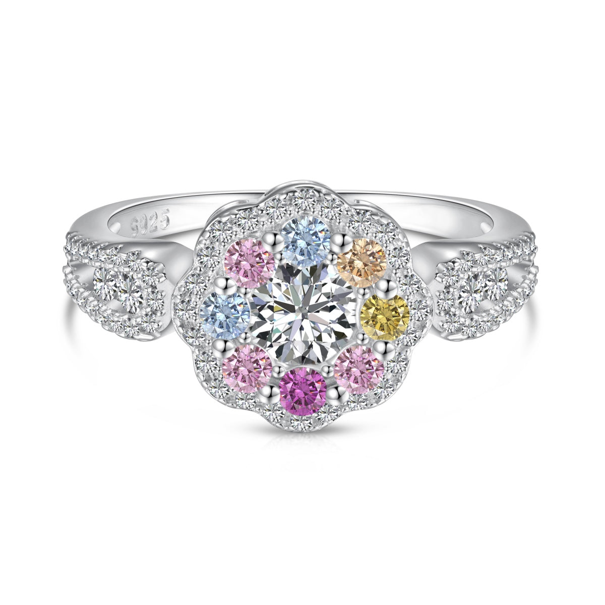 Pomuse Delicate Colorful Round Cut Flower Shape Wedding Ring