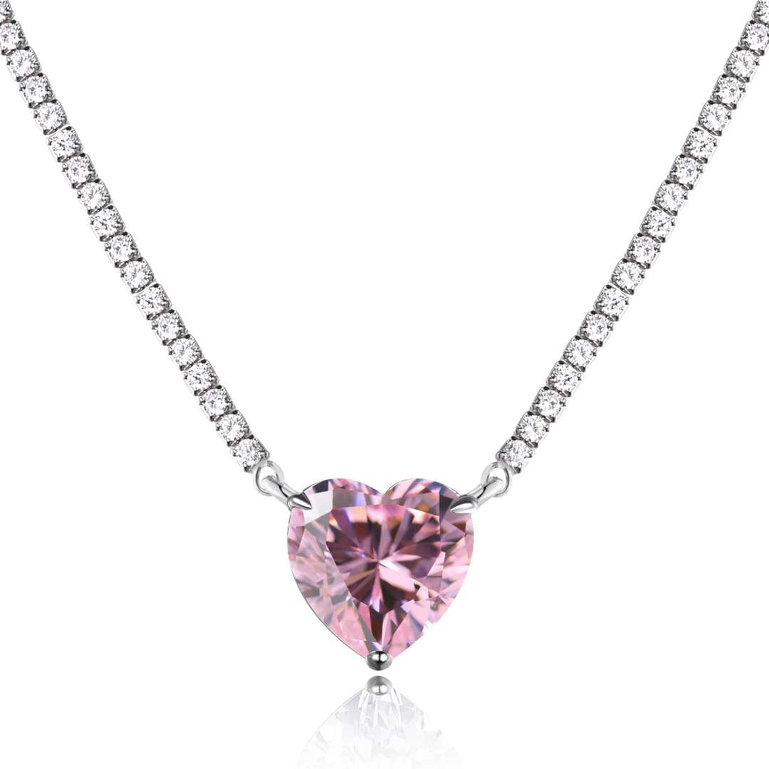 Pomuse 8.0 Carat Versatile Colorful Sweet Heart-Shaped Tennis Necklace