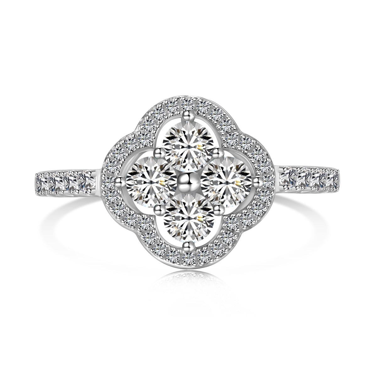 Pomuse – Ring mit vierblättrigem Kleeblatt und Blumendesign