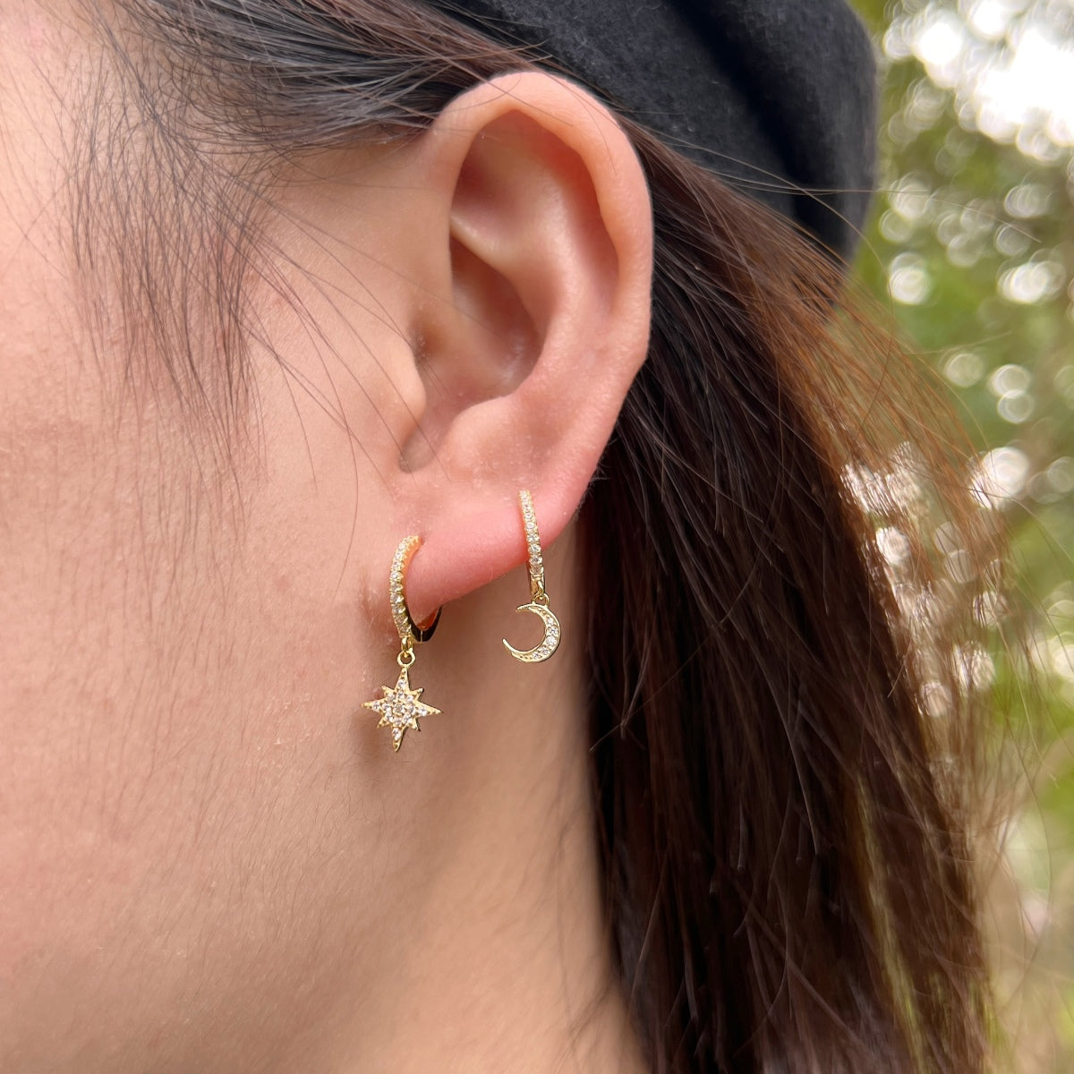 Pomuse Star and Moon Asymmetric Earrings